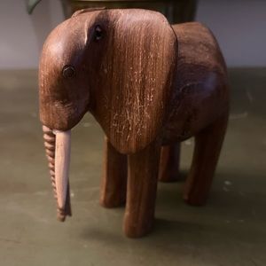 Vintage Hand Carved Blonde Wood Elephant Figurine Tusks Statue Figure Handmade